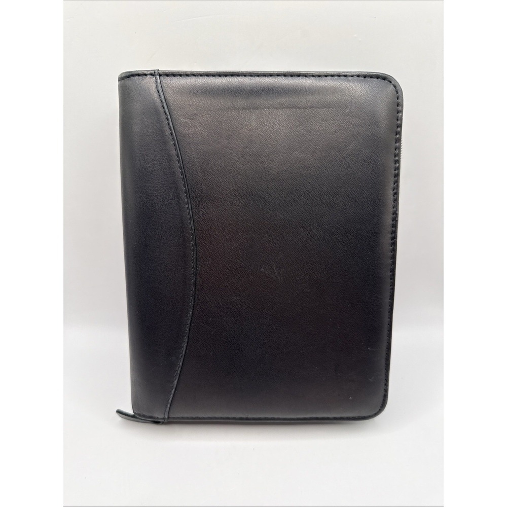 Vintage Franklin Quest Black Full-Grain Nappa Leather 6 Ring Planner Full‎ Zip